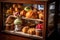 assorted pastries in a vintage display case