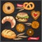 Assorted pastry set illustration on a chalkboard