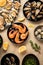 Assorted seafood platter with shellfish and lemon. Generated AI