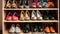 Assorted Shoes Adorning Wardrobe Closet Shelves. Generative AI