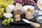 Assorted soft cheeses and snacks to wine