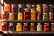 Assorted Spices in Translucent Glass Jars - Backlight Enhancing Translucence, Arranged on a Rustic Wooden Surface