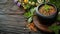 assorted spices on wooden background