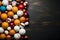 Assorted sports balls on wooden background. Top view with copy space with copy space