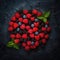 Assorted summer berry in circle, wreath, symmetrical composition, AI generative food background