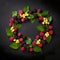 Assorted summer berry in circle, wreath, symmetrical composition, AI generative food background