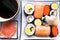 Assorted sushi on plate