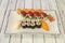 Assorted sushi platter with nigiri, Norwegian salmon,