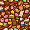 Assorted sweets colorful seamless background.