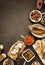 Assorted Tapas on Plates on Wooden Table