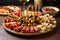 assorted tapas with toothpicks centrally placed in a plate