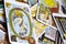 Assorted tarot cards scattered on a table, seamless pattern
