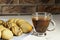 Assorted tea pastes on a blue plate and tea cup