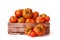 Assorted tomatoes in rustic crate