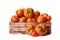 Assorted tomatoes in rustic crate