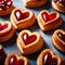 Assorted variety of heart shaped pastries, a sweet treat to celebrate romance, love and Valentine\\\'s day