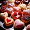 Assorted variety of heart shaped pastries, a sweet treat to celebrate romance, love and Valentine\\\'s day