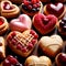 Assorted variety of heart shaped pastries, a sweet treat to celebrate romance, love and Valentine\\\'s day