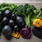 Assorted Vegetables Aligned to the Left on a Black Slate - AI Generated