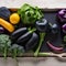 Assorted Vegetables Aligned to the Left on a Black Slate - AI Generated