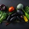 Assorted Vegetables Aligned to the Left on a Black Slate - AI Generated