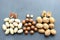 Assorted Walnuts, macadamia nuts and pecans close-up on wooden table