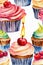 Assorted Watercolor Cupcakes with Candles Pattern