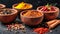 Assorted Wooden Bowls Filled With a Variety of Spices