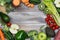 Assortment of alkaline food on wooden background