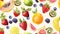 an assortment of beautiful fruits, arranged in a visually pleasing and realistic manner, ideal for textile or wallpaper