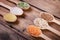 Assortment of cereals in a spoon