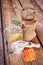 Assortment of cereals on a wooden table