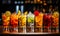 Assortment of chilled beverages with citrus garnishes in highball glasses, reflecting a vibrant collection of refreshing mixed