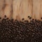 Assortment of coffee beans on textured wooden background, rich aroma