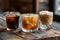 Assortment of cold brew coffee drinks on wooden table