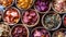 Assortment of Colorful Dried Vegetable Chips in Wooden Bowls