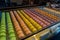 Assortment of colorful macaroon cookies for sale in a supermarket, sweets, dessert, party food