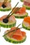 Assortment of cucumber appetizers close-up