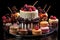 Assortment of decadent cakes on black background, a sweet display