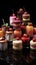Assortment of decadent cakes on black background, a sweet display