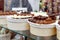 Assortment of delicious marmalade jelly candies  for sale on counter of shop, market, cafe