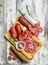 Assortment of different smoked salami