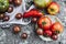 Assortment of different varieties of fresh tomatoes from the vegetable garden