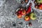 Assortment of different varieties of fresh tomatoes from the vegetable garden