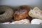 Assortment of donuts in a box for breakfast