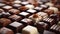 Assortment of fine chocolate candies, white, dark, and milk chocolate Sweets background. Copy space