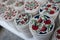 Assortment of floral red tulips pattern trivets coaster sold on a street of Istanbul, Turkey