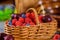 Assortment of fresh berries, blueberry, cherry, raspberry summer fresh berries in the basket