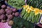 Assortment of fresh fruit and vegetables at the market.