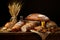 Assortment of freshly baked bread on a rustic wooden table